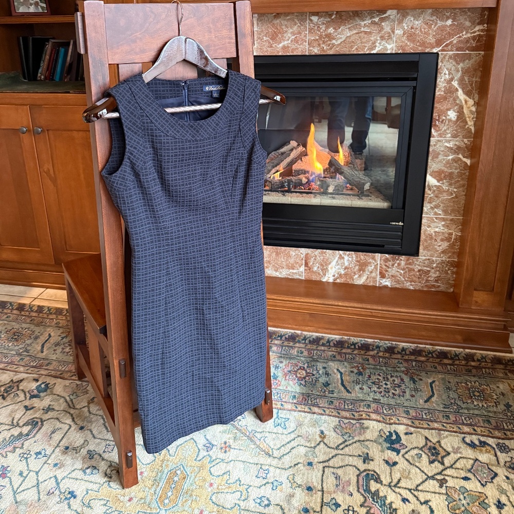 Brooks Brothers Dress, Navy Blue Check Wool Dress Size 2 Tailored to a Size 0